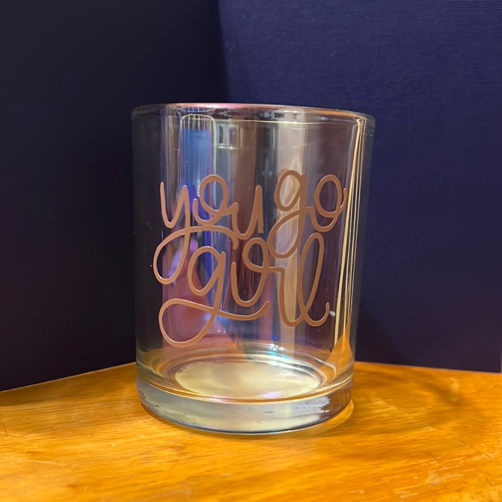 “You go girl” glass candle holder